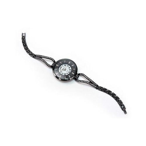 Black Crystal Bling Face Thin Bracelet Womens Jewelry Watch Image 3