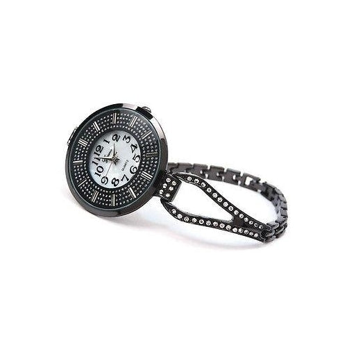 Black Crystal Bling Face Thin Bracelet Womens Jewelry Watch Image 4