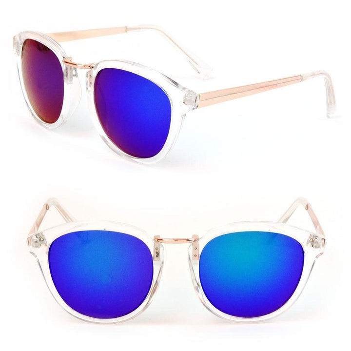 Retro Unisex Clear Frame Sunglasses Mirror UV400 Lens Round Glasses Image 7