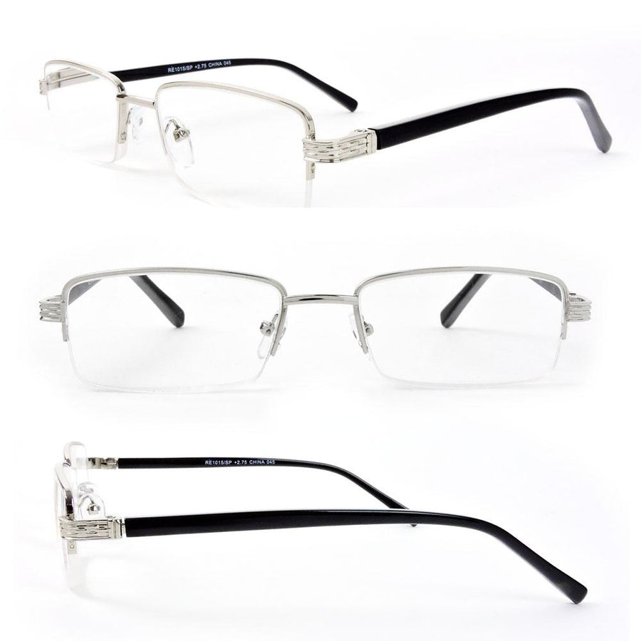 Semi-Rimless Rectangle Lenses Spring Hinges Reading Glasses Image 1