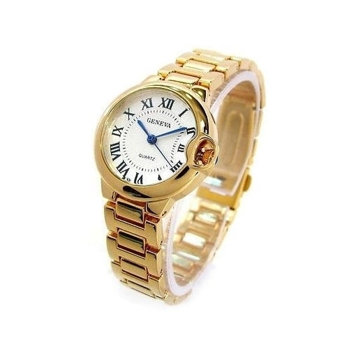 Gold Geneva Small Case Classic Roman Dial Womens Bracelet Watch Image 1