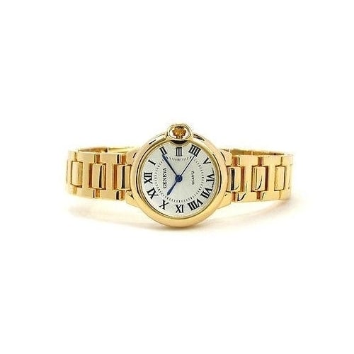 Gold Geneva Small Case Classic Roman Dial Womens Bracelet Watch Image 2