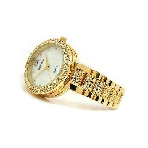 Gold Geneva Bold Case Rhinestones Bezel Bracelet Womens Quartz Watch Image 2