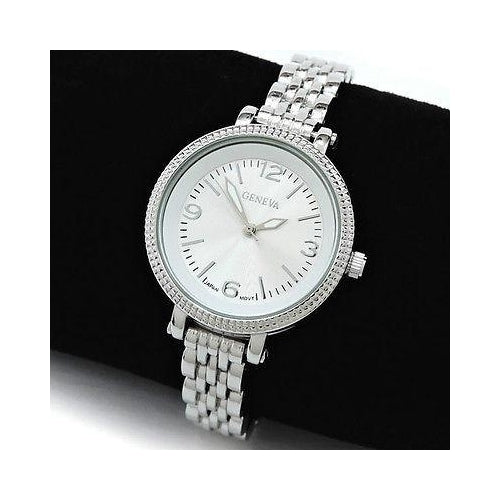 Geneva Silver Medium Case Slim Design Womens Quartz Watch Image 4