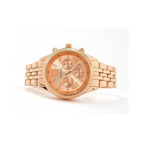 Rose Gold 3D Roman Hours Large Bracelet Boyfriend Style Geneva Womens Wrist Watch Image 2