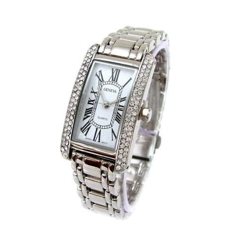 Silver Bracelet Geneva Crystal Bezel Womens Jewelry Watch Image 1