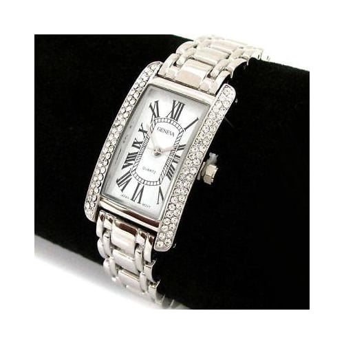 Silver Bracelet Geneva Crystal Bezel Womens Jewelry Watch Image 2