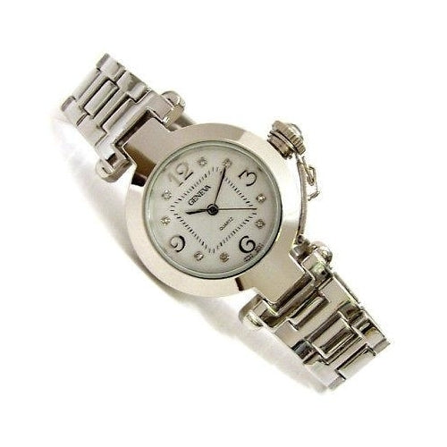 Silver Crystal Cabochon Crown Cover Geneva Womens Bracelet Quartz Watch Image 3