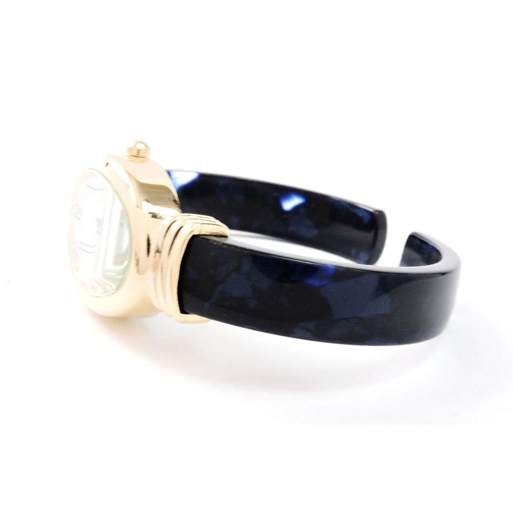 Tortoise Blue Acrylic Band with Gold Oval Case Womens Bangle Cuff WATCH Image 2