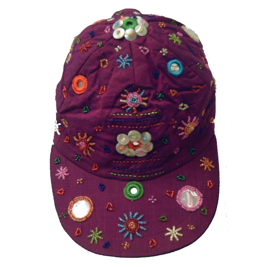 Denim Baseball Cap Purple with Beads and Sequins Image 1