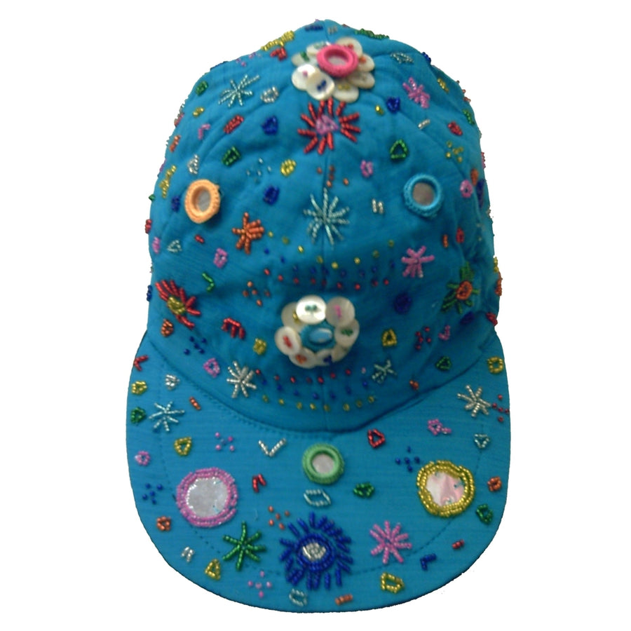 Denim Baseball Cap Turquoise with Beads and Sequins Image 1
