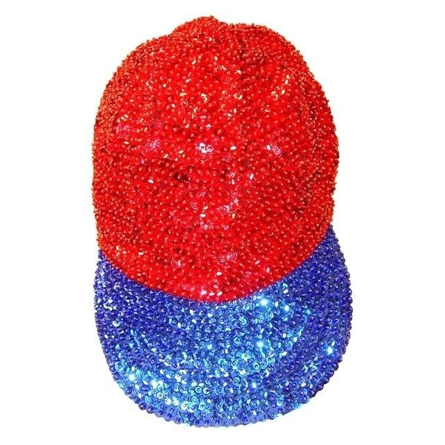 Sequin Baseball Cap Red with Blue Brim Image 1