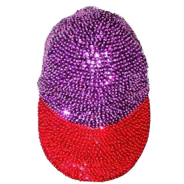 Sequin Baseball Cap Purple with Red Brim Image 1