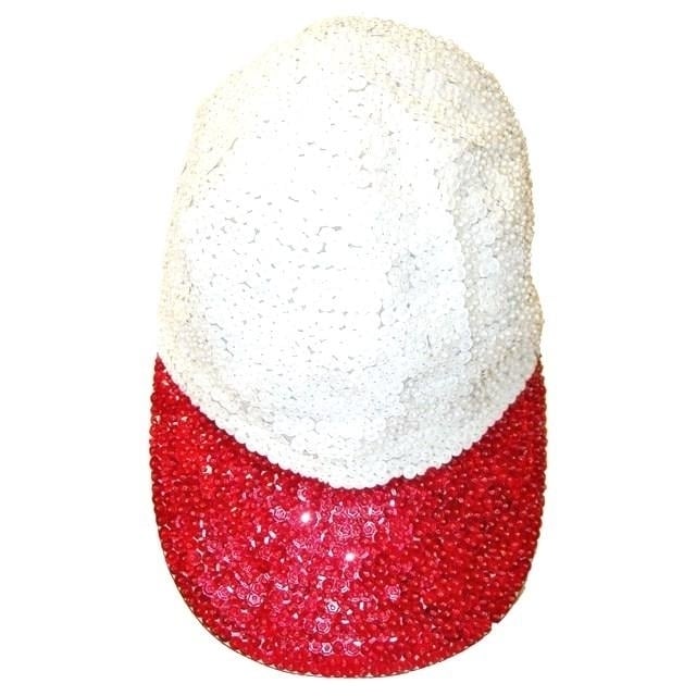 Sequin Baseball Cap White with Red Brim Image 1