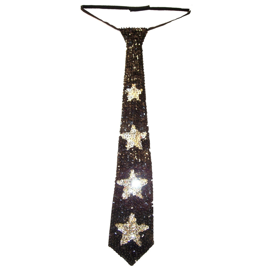 Sequin Neck Tie Black with Silver Stars Adult Unisex Image 1