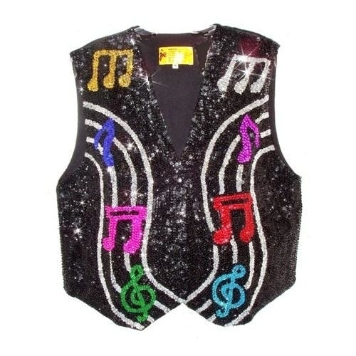 Sequin Vest Black with Color Music Notes On Bar Image 1