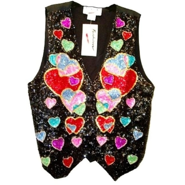 Sequin Vest Black with Multi Hearts Image 1