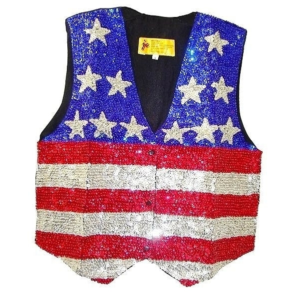 Sequin Vest USA Stars and Stripes Adult Unisex Size Large only Image 1