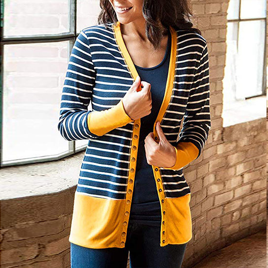Button Down Striped Cardigan Image 1