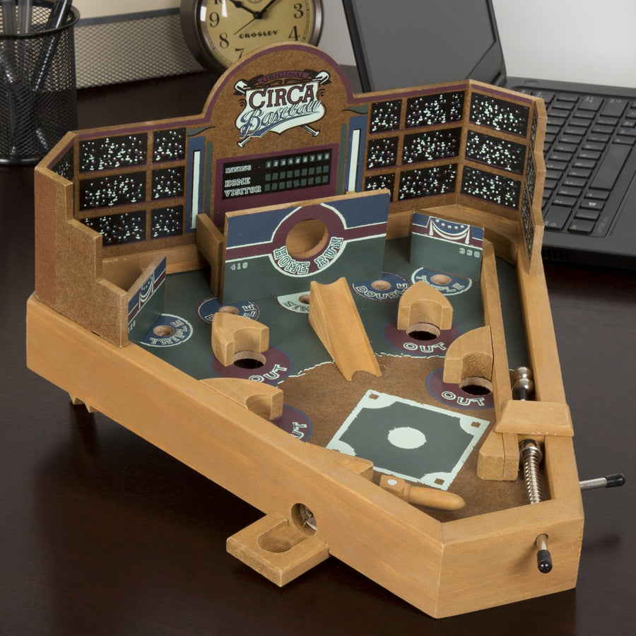 Baseball Pinball Tabletop Skill Game - Classic Miniature Wooden Retro Sports Arcade Desktop Toy Image 1