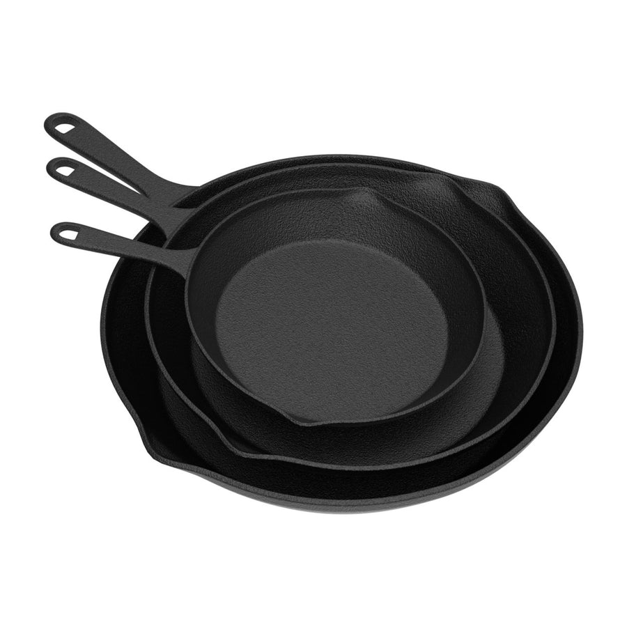 Frying Pans-Set of 3 Matching Cast Iron Pre-Seasoned Nonstick Skillets 6810 Inch Cook EggsMeat and More Image 1