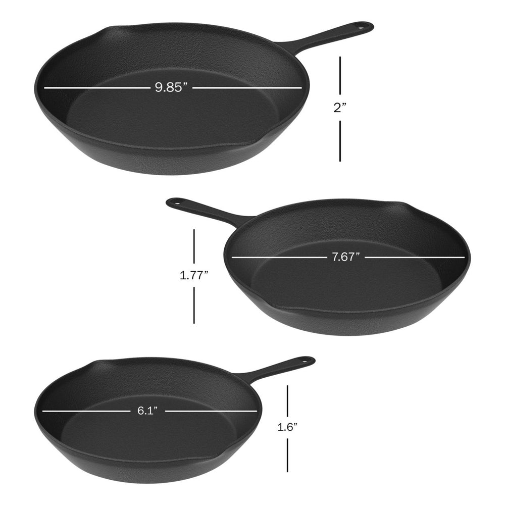 Frying Pans-Set of 3 Matching Cast Iron Pre-Seasoned Nonstick Skillets 6810 Inch Cook EggsMeat and More Image 2