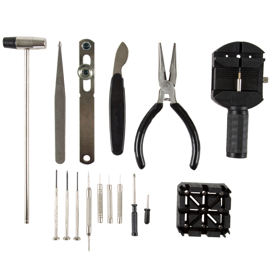 16 Piece Watch Repair Kit- DIY Tool Set for Repairing Watches Includes ScrewdriversSpring Bar RemoverTweezers and More Image 1