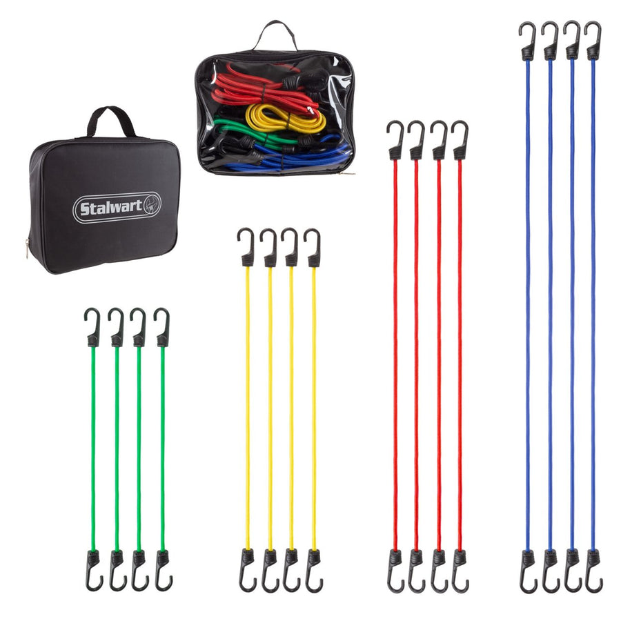 16 Piece Bungee Cord Set- Assortment of 4 Sizes with Storage Bag-Tie Downs with Hooks for TrucksTrailers Image 1