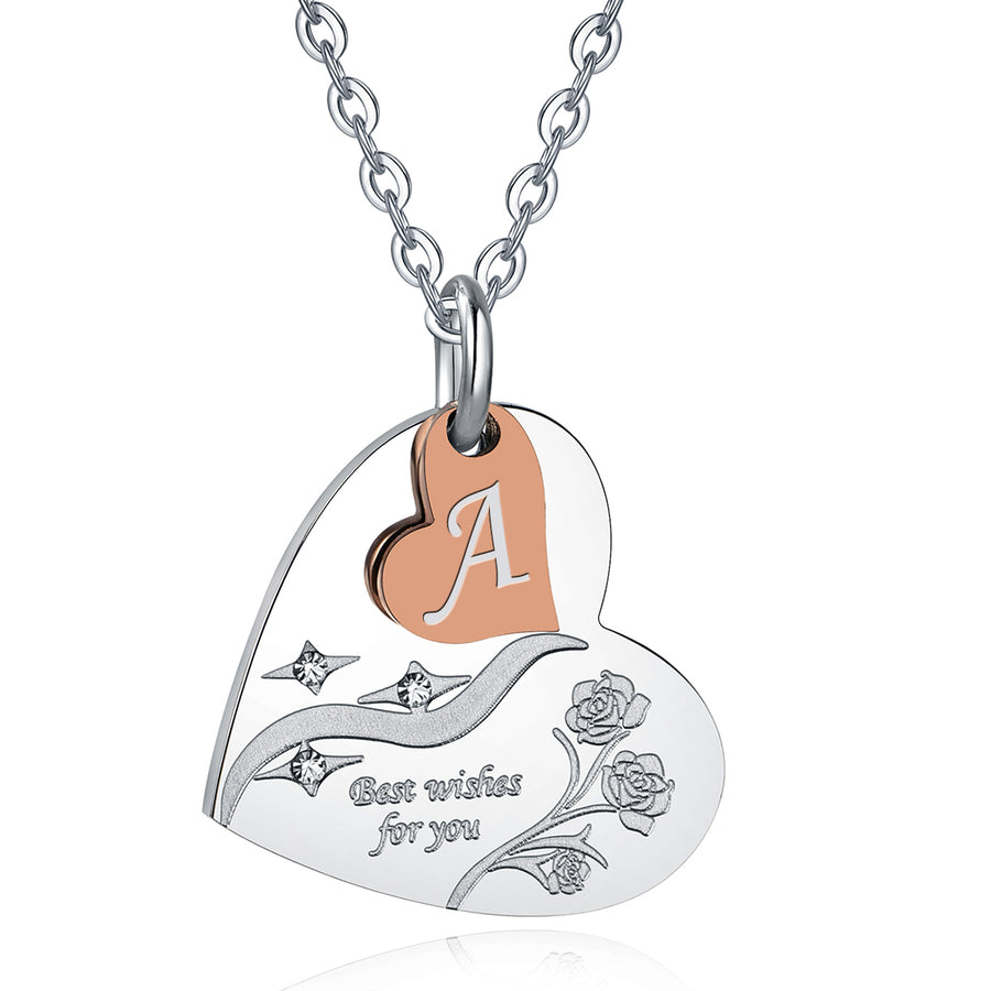 316L Stainless Steel Alphabet Necklace A-Z Letter Heart Pendant Necklace for Women Image 1