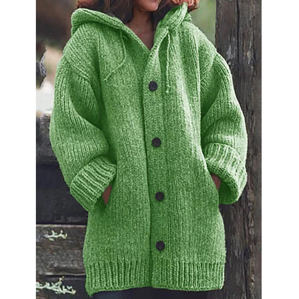 Button Down Hooded Knitted Cardigan Plus Size Outerwear Image 2