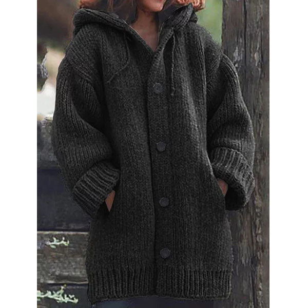 Button Down Hooded Knitted Cardigan Plus Size Outerwear Image 4