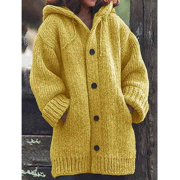 Button Down Hooded Knitted Cardigan Plus Size Outerwear Image 7
