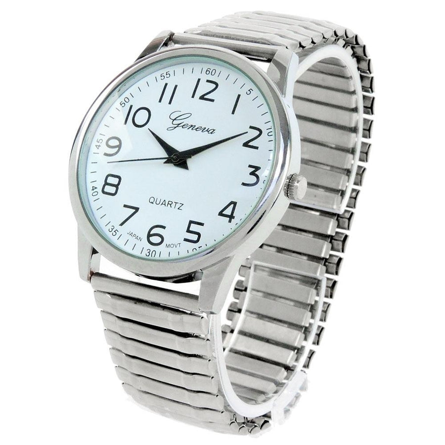 Silver Large Face Easy to Read Stretch Band Watch Image 1