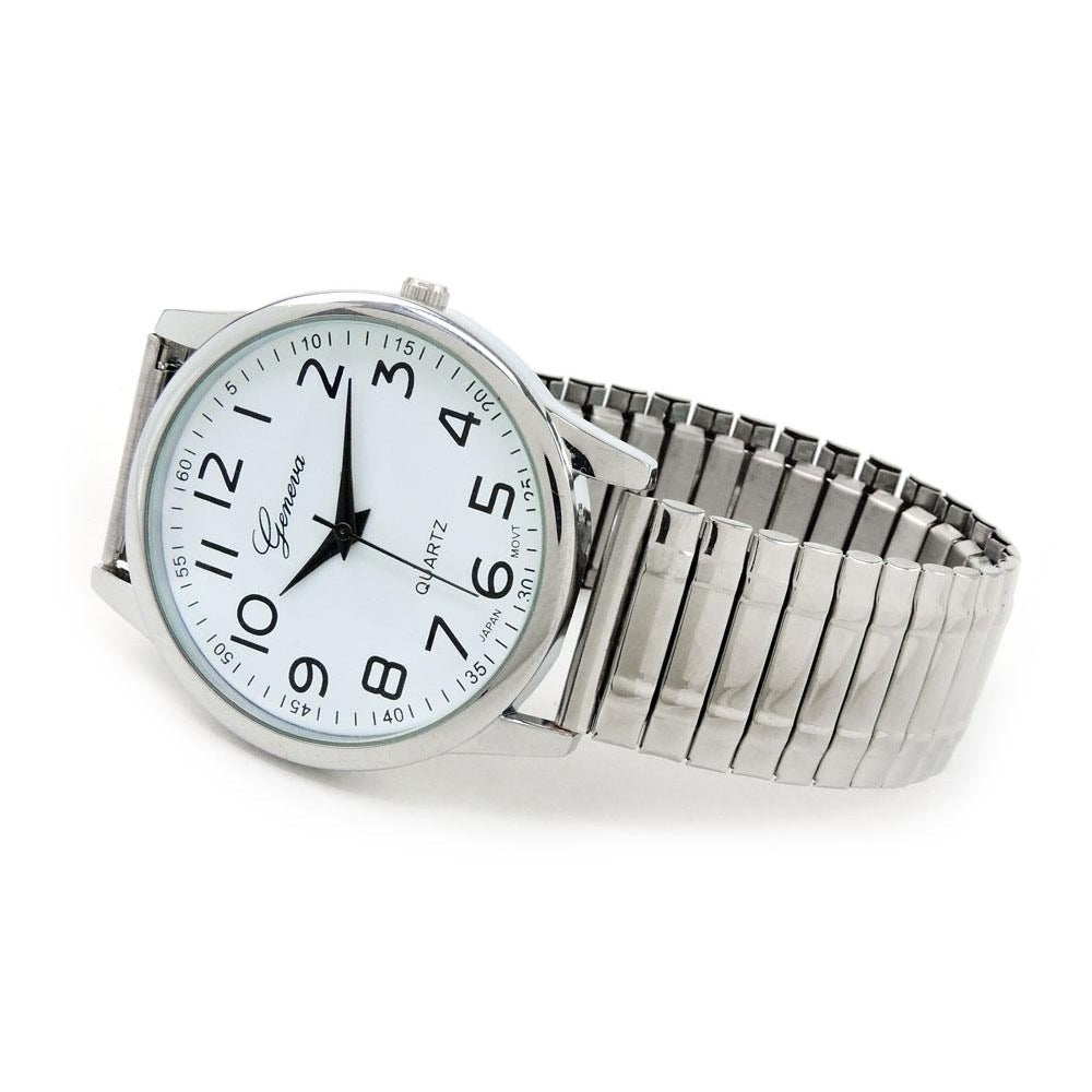 Silver Large Face Easy to Read Stretch Band Watch Image 2