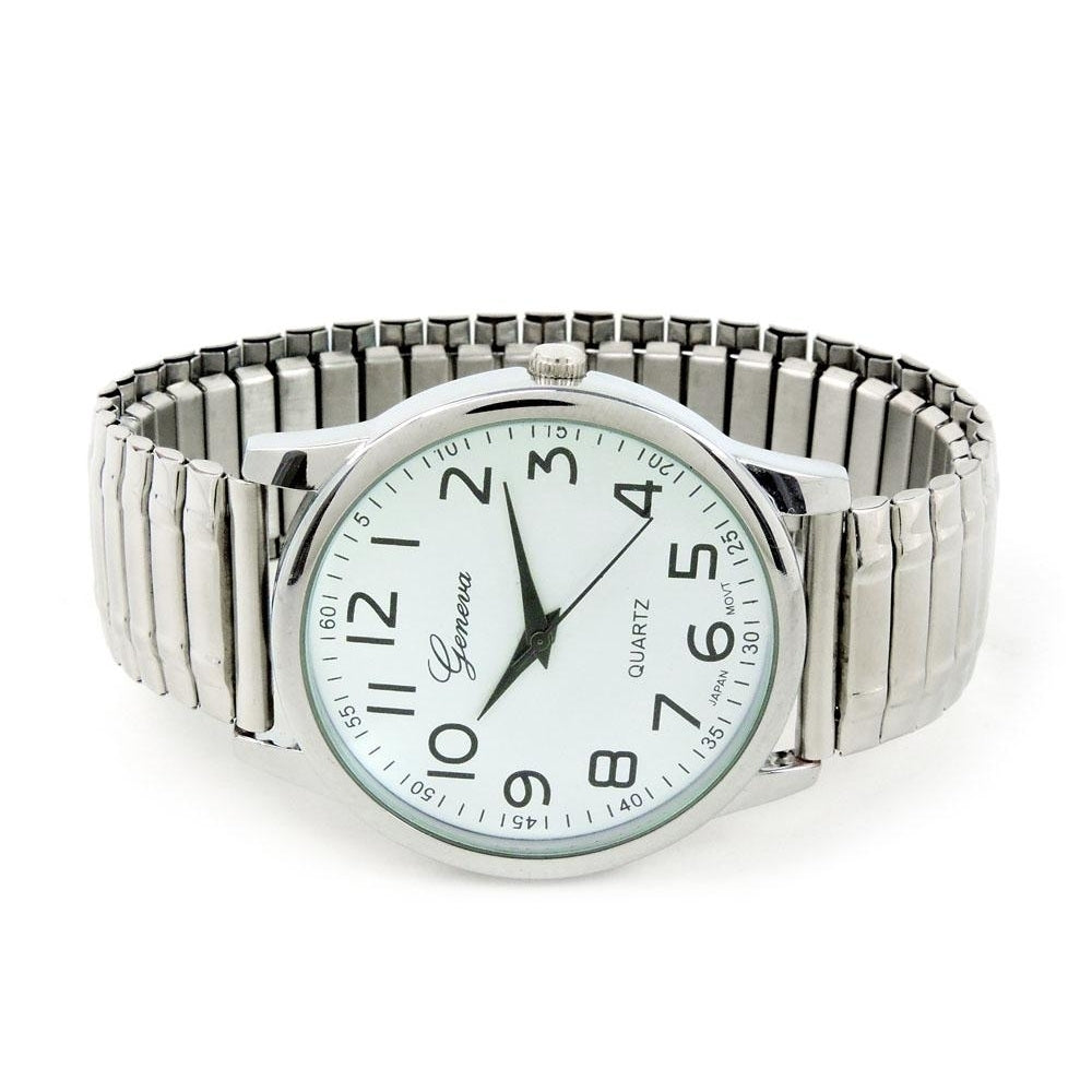 Silver Large Face Easy to Read Stretch Band Watch Image 3