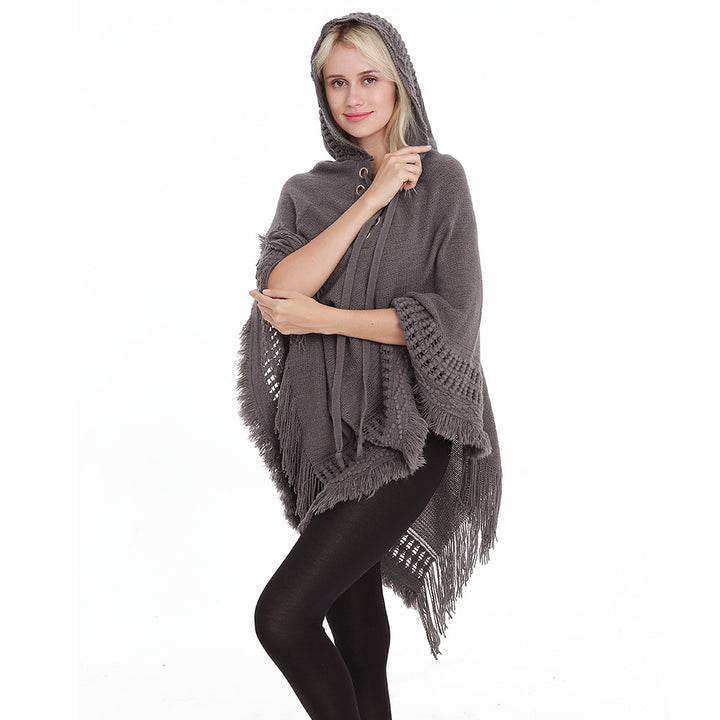 Grey Hooded Lace Large Size Blouse Fashion Blouse Wild Image 2