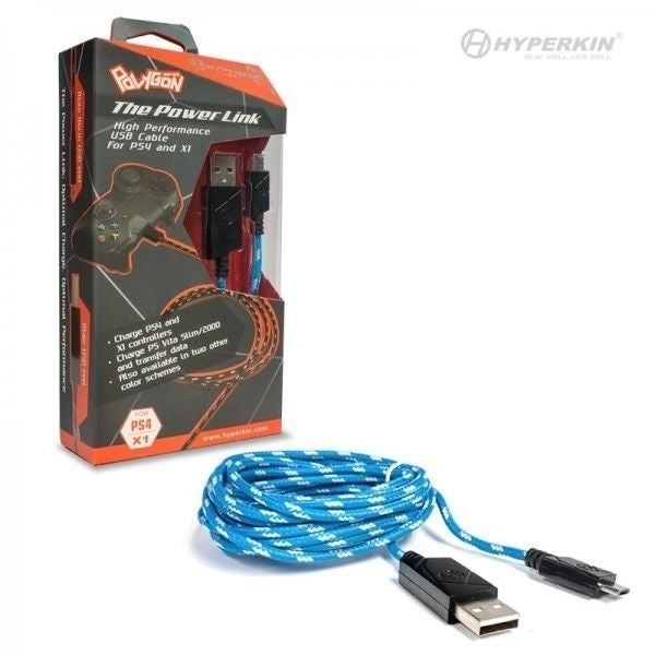 PS4/ Xbox1/ PS Vita 2000 Micro USB Charge Cable (Blue/White)Hyperkin Polygon Image 1