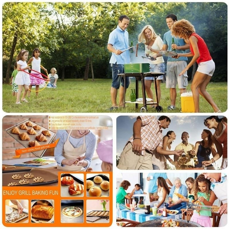 BBQ Grill Mat Non-stick Barbecue Baking Liners Reusable Cooking Sheets PTFE Bakeware Sheet Easy Clean Image 6