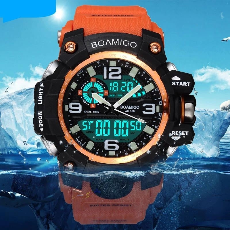 Digital LED Orange Shock Rubber Waterproof Wristwatches Image 9