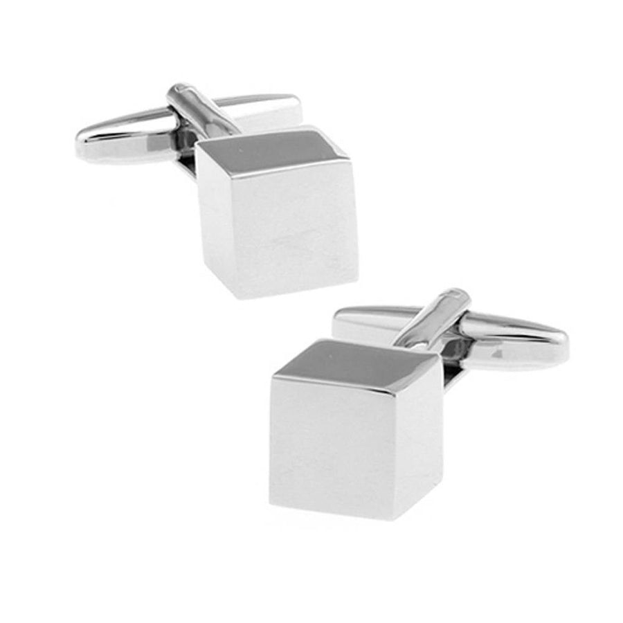 The Cube Cufflinks Shiny Silver Block Unique Conversational Cool Classy Modern Cuff Links Comes with Gift Box Image 1