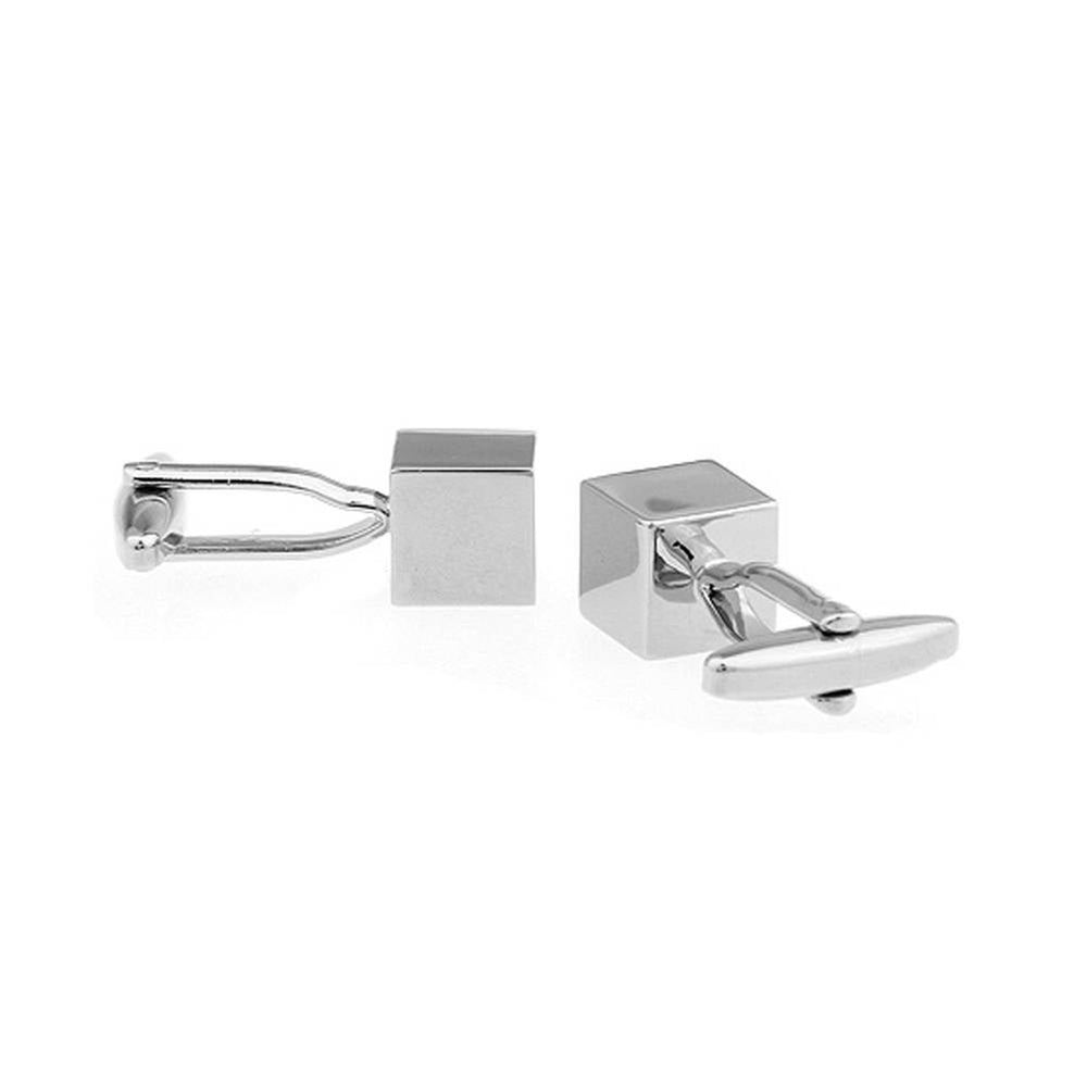 The Cube Cufflinks Shiny Silver Block Unique Conversational Cool Classy Modern Cuff Links Comes with Gift Box Image 2