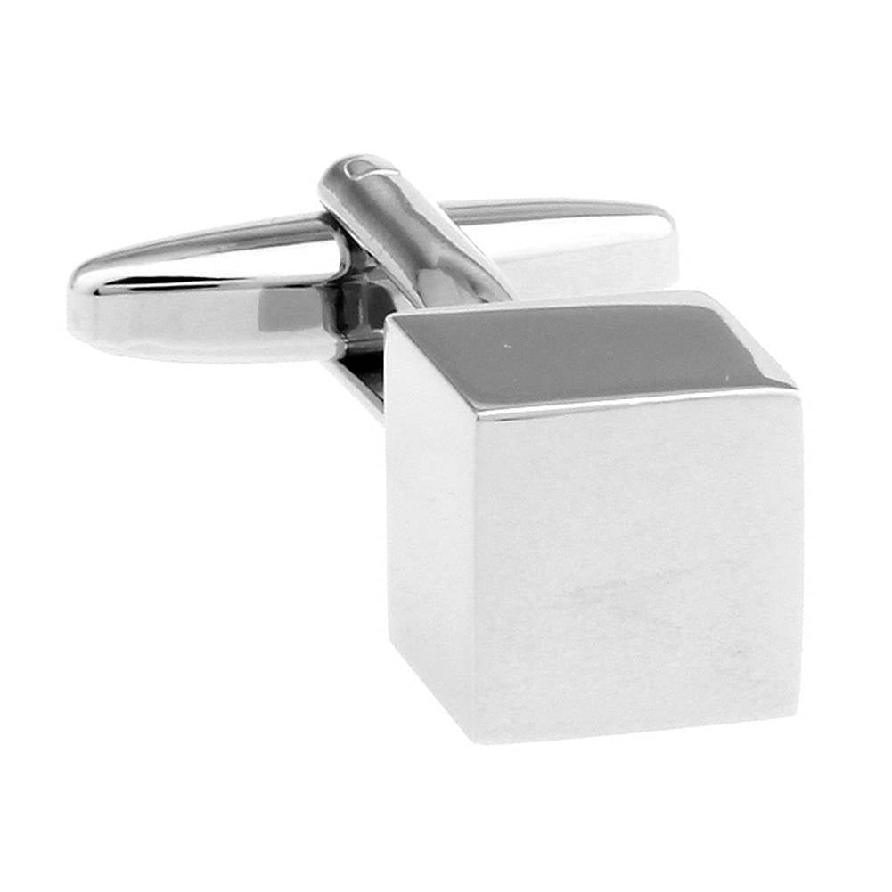 The Cube Cufflinks Shiny Silver Block Unique Conversational Cool Classy Modern Cuff Links Comes with Gift Box Image 3