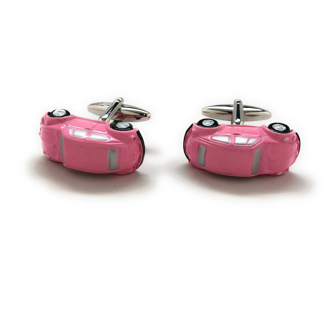 Pink Beetle Car Cufflinks Hot Pink Finish Collection Classic Bug Fun Cool Unique Cuff Links Comes with Gift Box Image 4