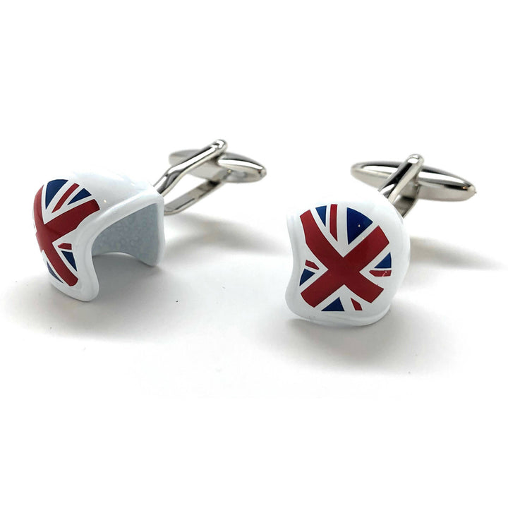British Motorcycle Helmet Cufflinks Union Jack Flag 3D Britain UK Fun Cool Unique Cuff Links Comes with Box Image 4