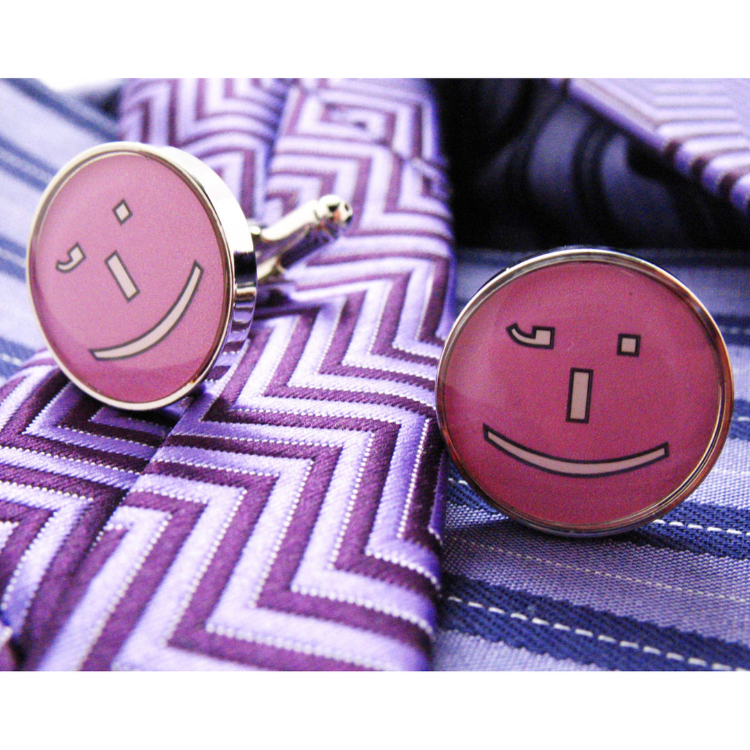 Emoji Cufflinks Winky Face Emoji Texts Purple Message Smiley Face Cuff Links Image 3