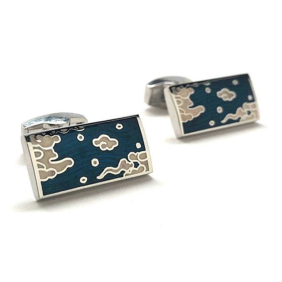 Lucky Skies cufflinks Brings Good Fortune Cufflinks Cuff Links Whale Tail Post Blue Sky Image 1