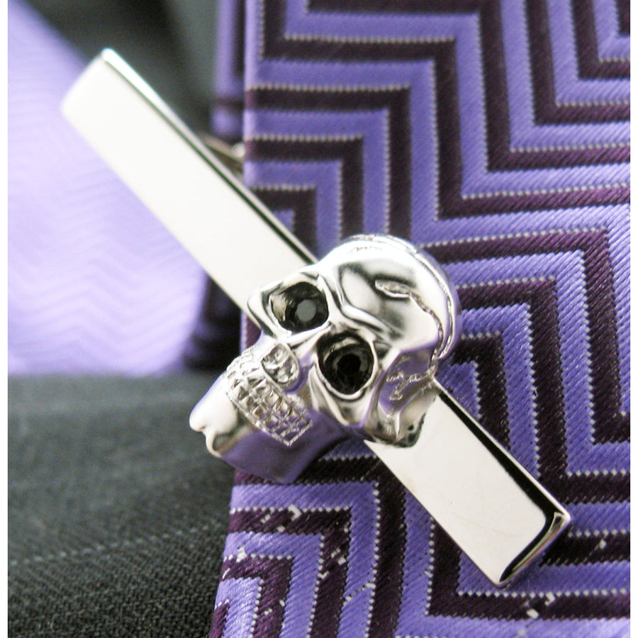 Punisher Skull Tie Bar Silver Toned Gothic Skulls Classic Men Tie Clip Image 1