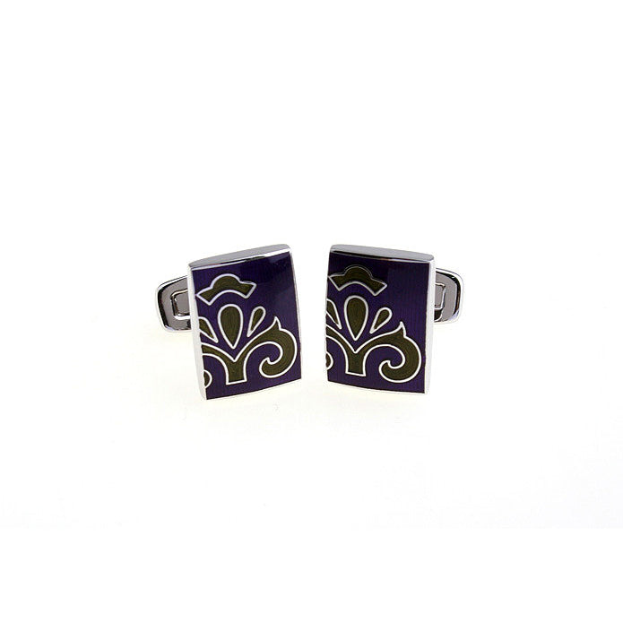 Sage Green Purple Cufflinks Bold Passion Fleur Enamel Tile  Cuff Links Solid Post Whale Tail Backing Cufflinks Image 2