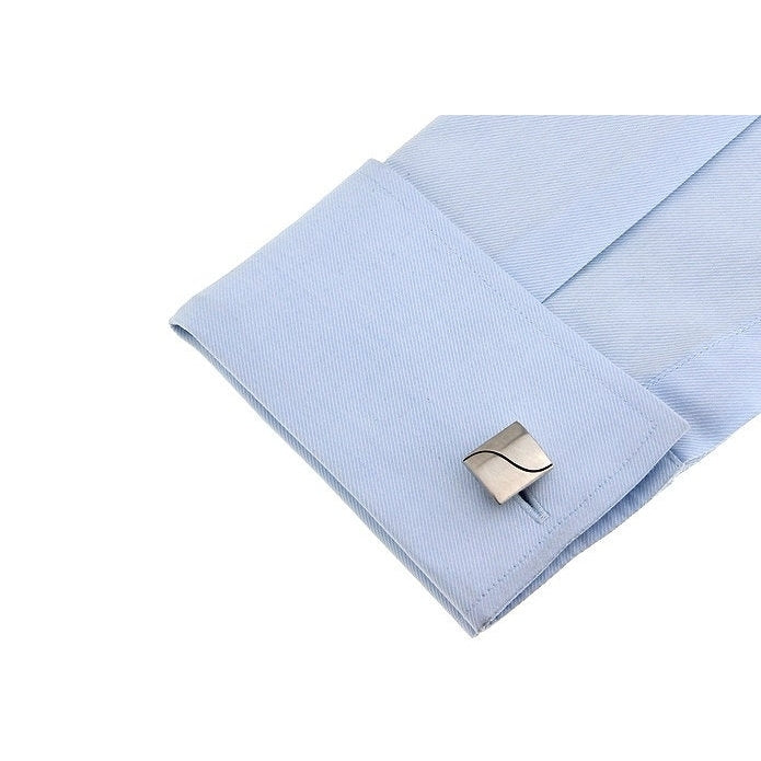 Brushed Silver Square Mens Cufflinks A Curve In The Road Black Accent Cuff Links The Big Day with Gift Box Image 3