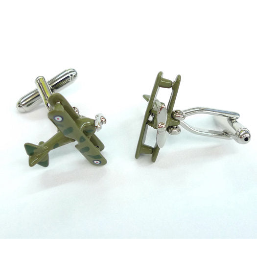 Biplane Cufflinks Green Camouflages Army Plane Cuff Links Image 2